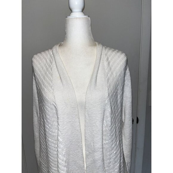Eileen Fisher Linen cotton Open Front Cardigan White Textured Knit Sweater Size - Picture 2 of 7